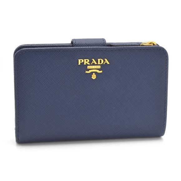 Prada Blueette Leather Navy Wallet Blue Mini Blue Saffiano Bifold - Picture 1 of 6
